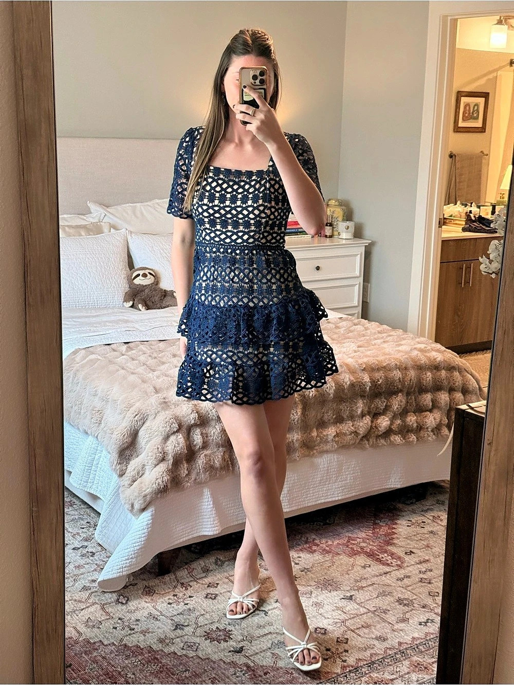 Lulu's Mini Lace Dress in Navy Blue Size XS Like New
